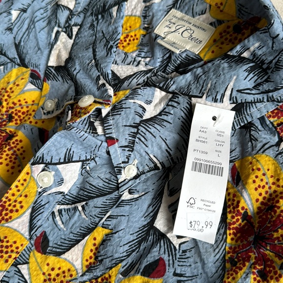 J.Crew Men’s Classic Fit Seersucker Shirt - Blue & Yellow Size: Large - Picture 2 of 2